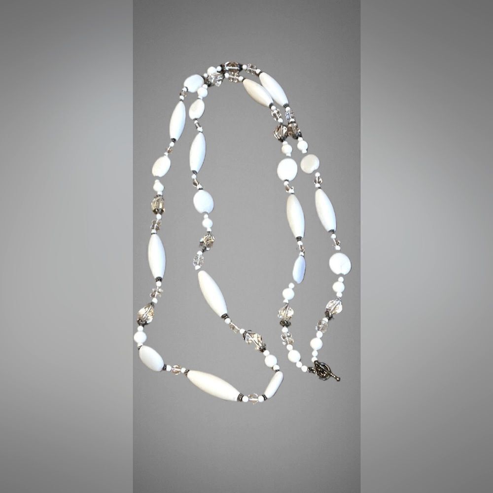 White and Crystal beads on silver chain